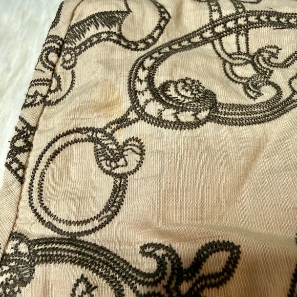 Tory Burch Cream and Black Chain Print Cotton and Linen Blouse Top Size 2 - Picture 10 of 10